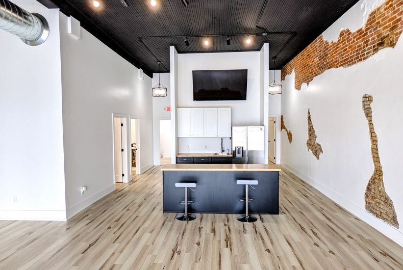 A counterspace in an open building