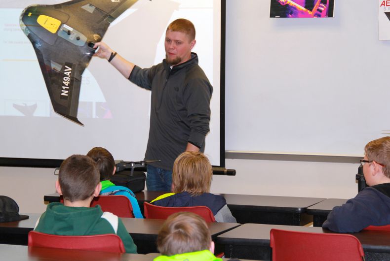 An instructor showing a class a demonstration