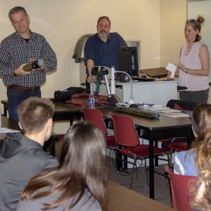 thumbnail image of A class interacting during a career fair